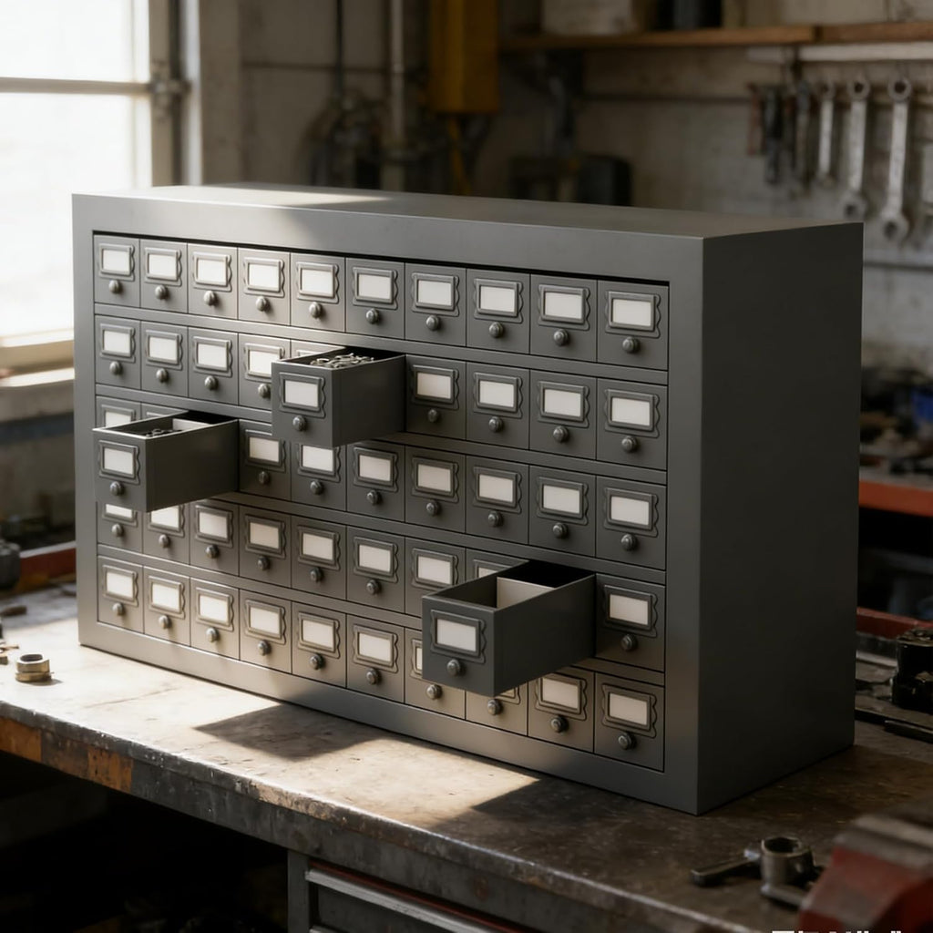 50-Drawer Metal Parts Cabinet - Gray Steel Tool Organizer