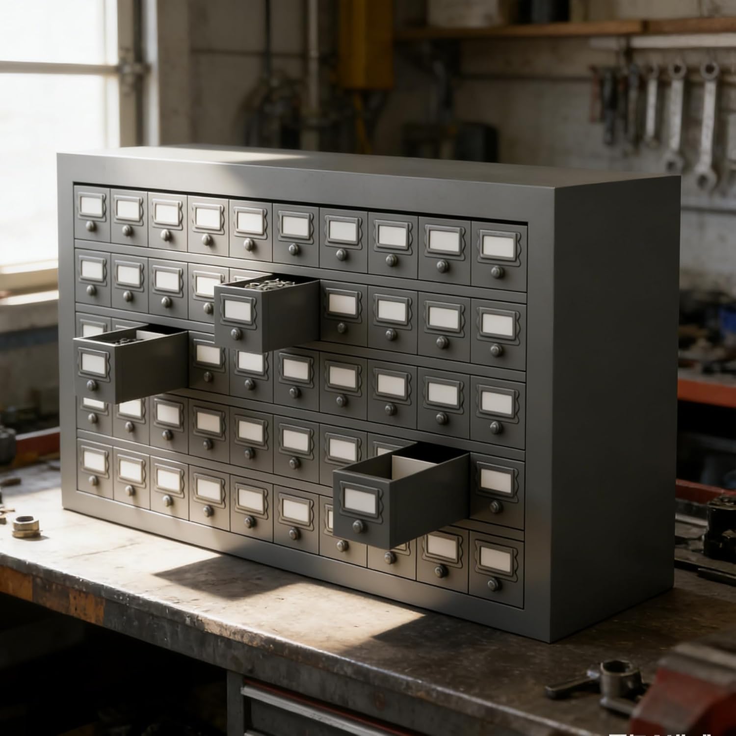 50-Drawer Metal Parts Cabinet - Gray Steel Tool Organizer
