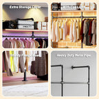 79.7" Industrial Pipe Clothing Rack - Built-in RGB LED Lights