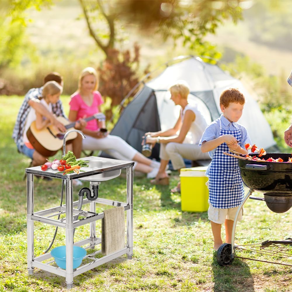 Stainless Steel Utility Sink - With Storage Shelves & Faucet