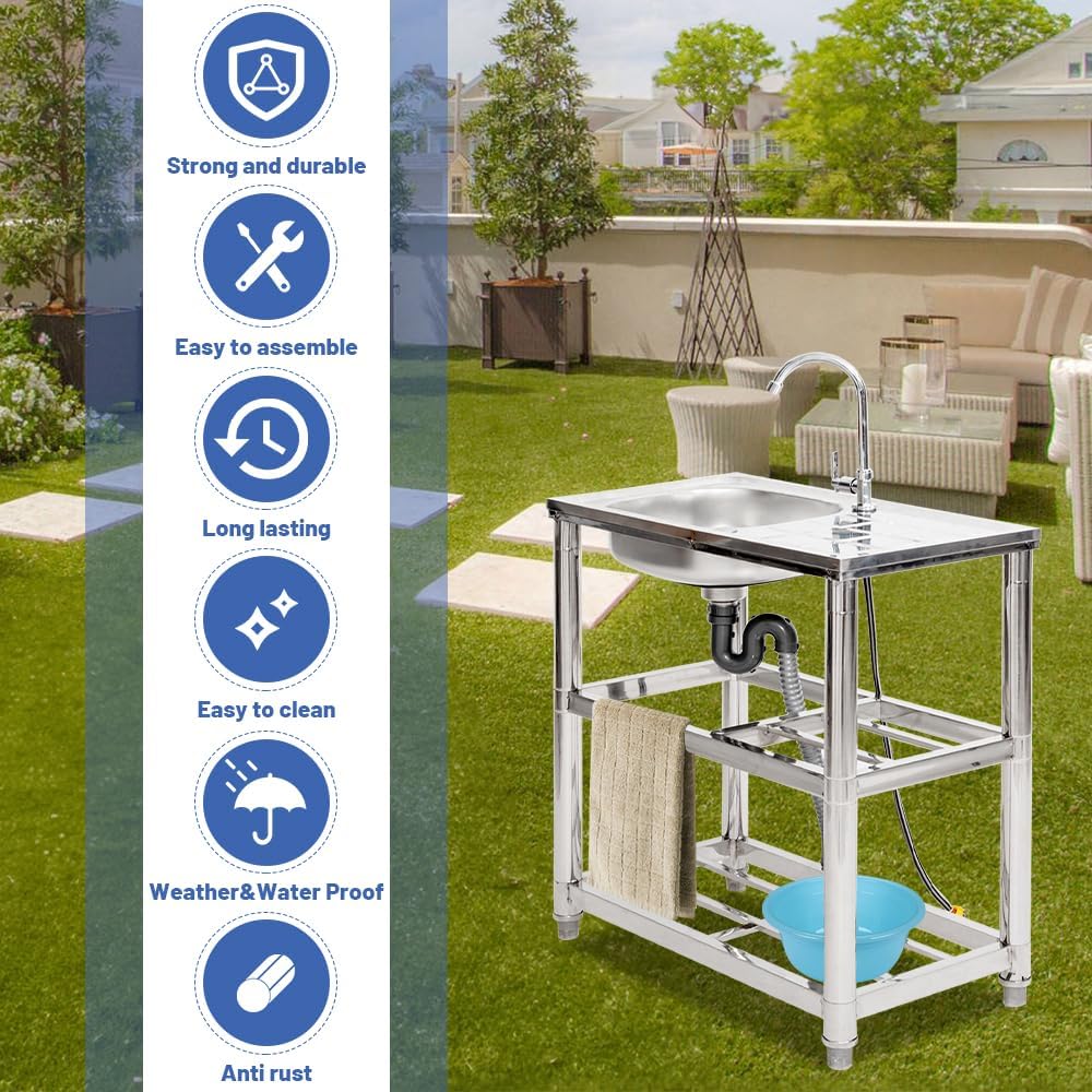 Stainless Steel Utility Sink - With Storage Shelves & Faucet