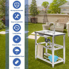 Stainless Steel Utility Sink - With Storage Shelves & Faucet