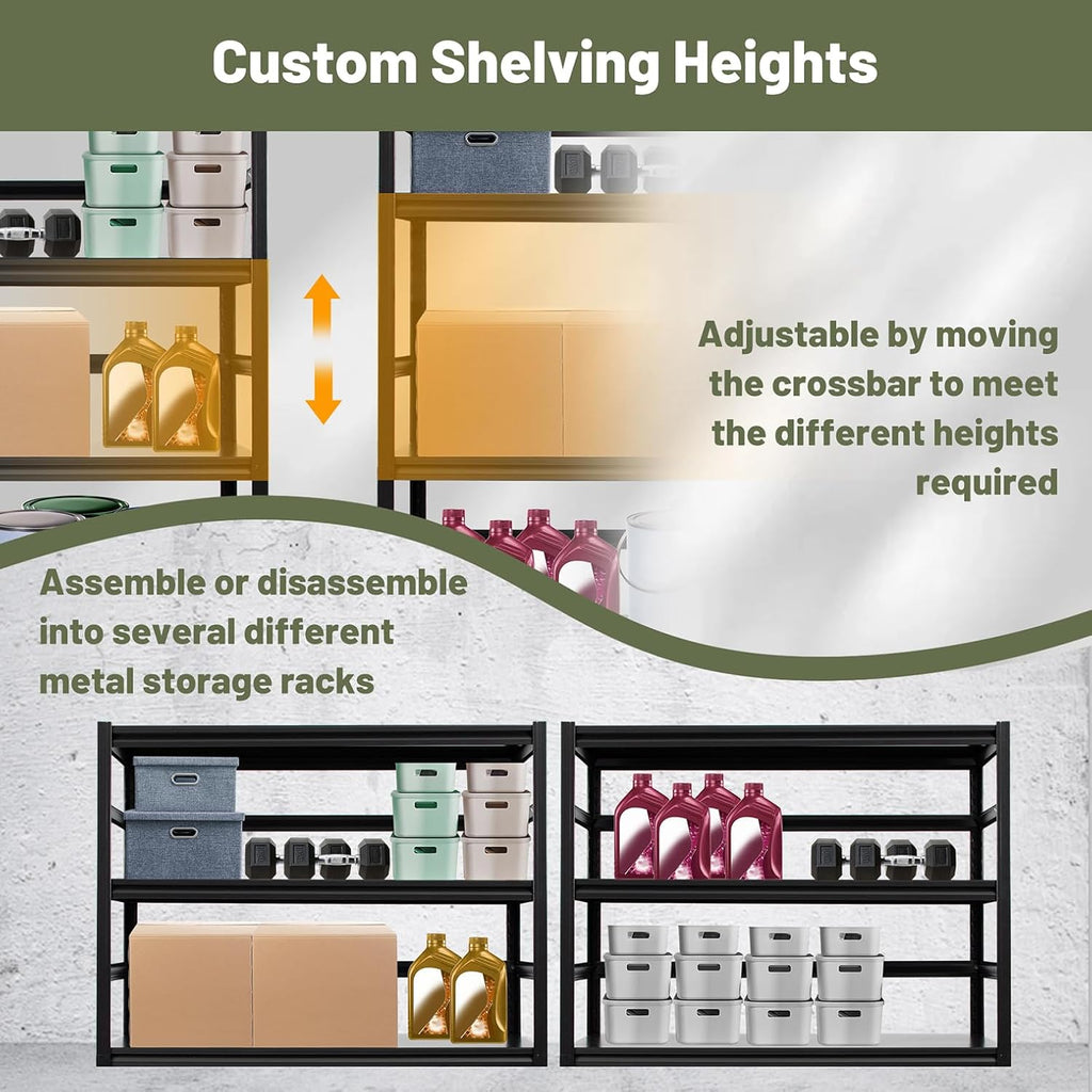 87"H Heavy-Duty Garage Shelving - 3000 lbs Total Capacity