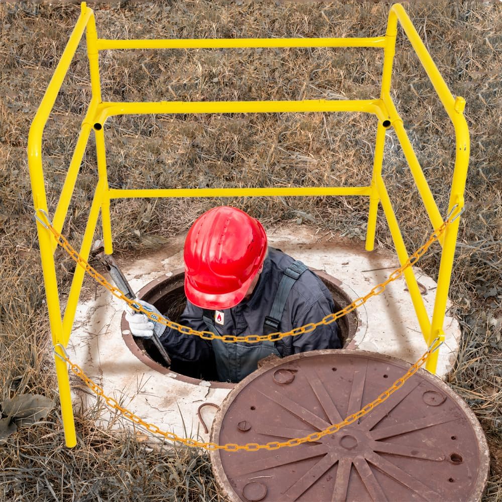 Yellow Safety Manhole Guard Rail - Collapsible Steel Barrier