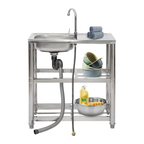 Stainless Steel Utility Sink - With Storage Shelves & Faucet