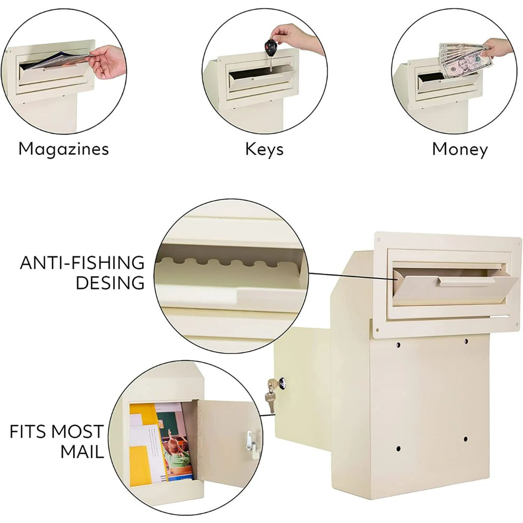 Through-Door Depository Drop Box 12"W x 4.25"D x 15"H, Locking Mailbox
