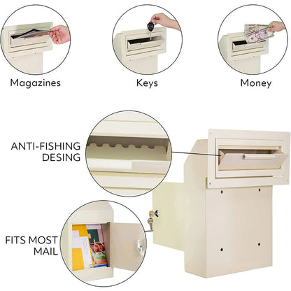 Through-Door Depository Drop Box 12"W x 4.25"D x 15"H, Locking Mailbox