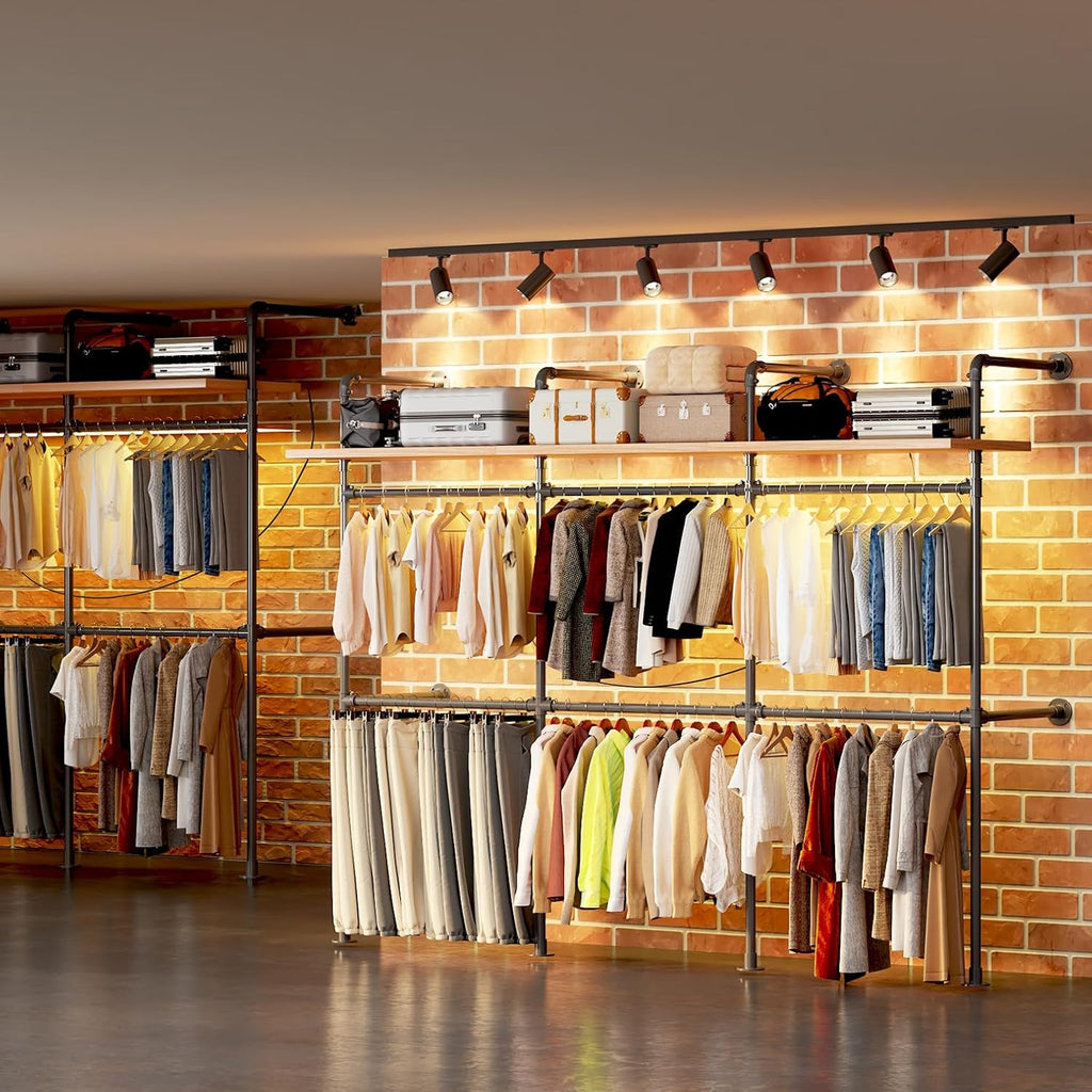 79.7" Industrial Pipe Clothing Rack - Built-in RGB LED Lights