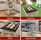 3-Tier Foldable Stainless Steel Cart - 300 lbs Capacity