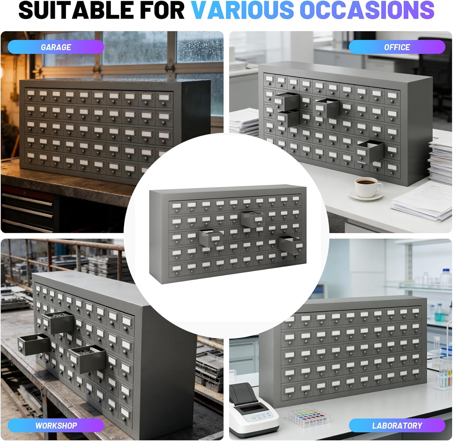 50-Drawer Metal Parts Cabinet - Gray Steel Tool Organizer