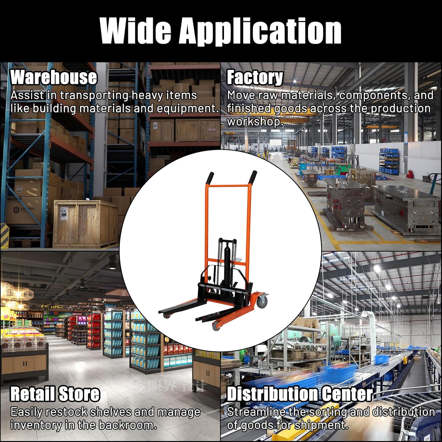 2-in-1 Hydraulic Lift & Stacker - 440 lbs Capacity