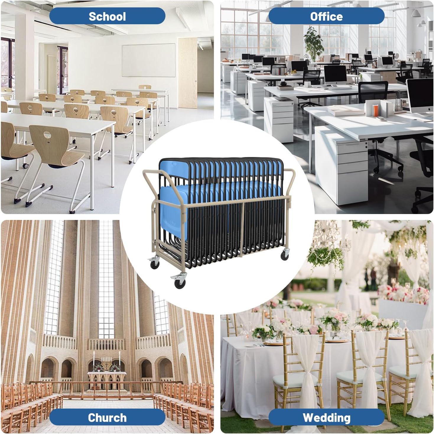 Foldable Folding Chair Dolly - Holds 20+ Chairs