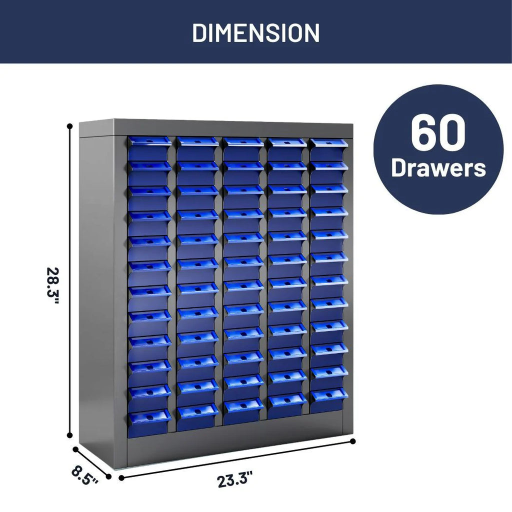 60-Drawers Steel Parts Organizer - Heavy-Duty ABS Drawers
