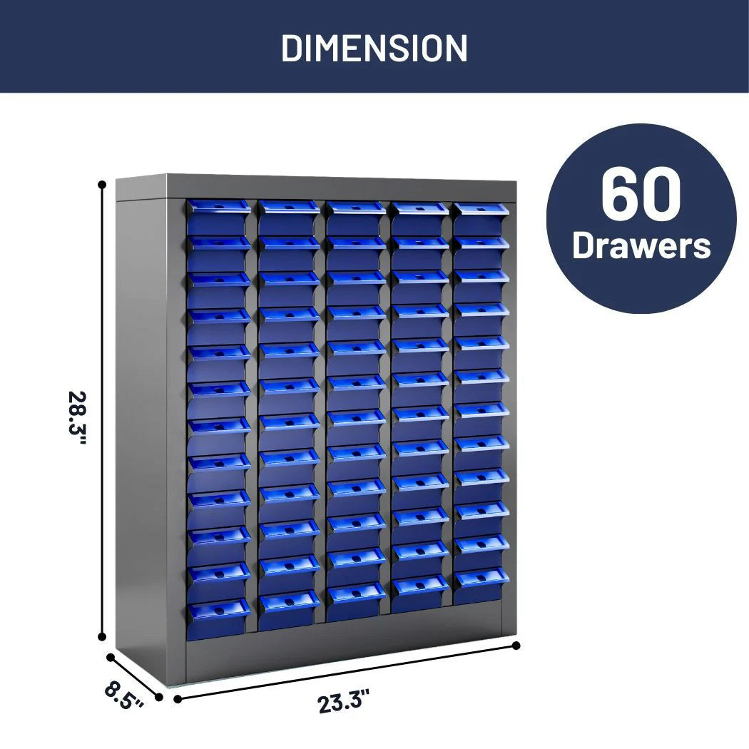 60-Drawers Steel Parts Organizer - Heavy-Duty ABS Drawers