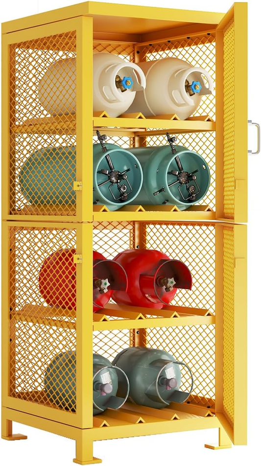 30"L x 30"W x 70"H Steel/Iron Horizontal Cylinder Storage Cabinet, 8 Cylinder Capacity, 4-Tier Propane Storage Cage with Lockable Single Doors