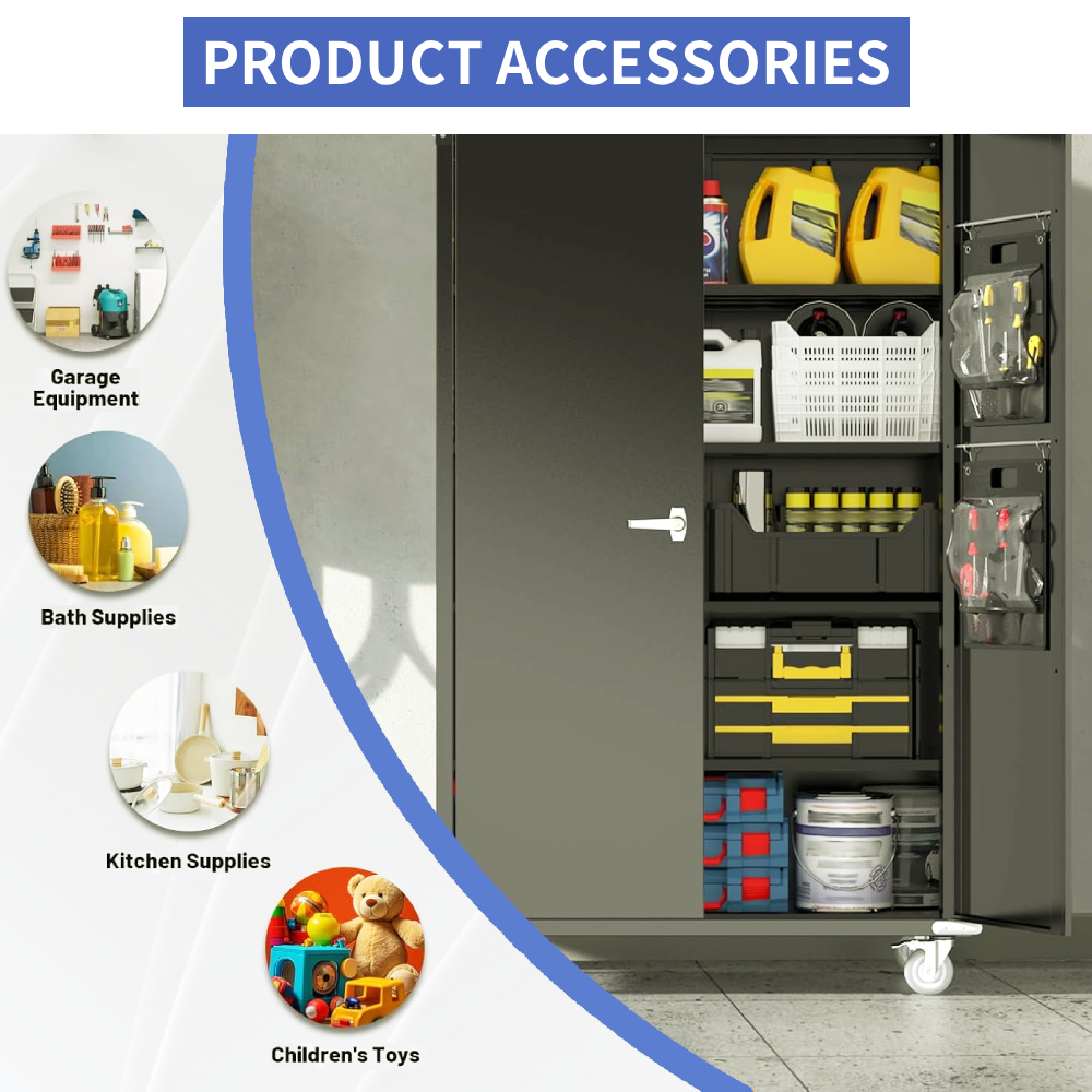 72"H Rolling Metal Storage Cabinet - With Pegboards & Shelves