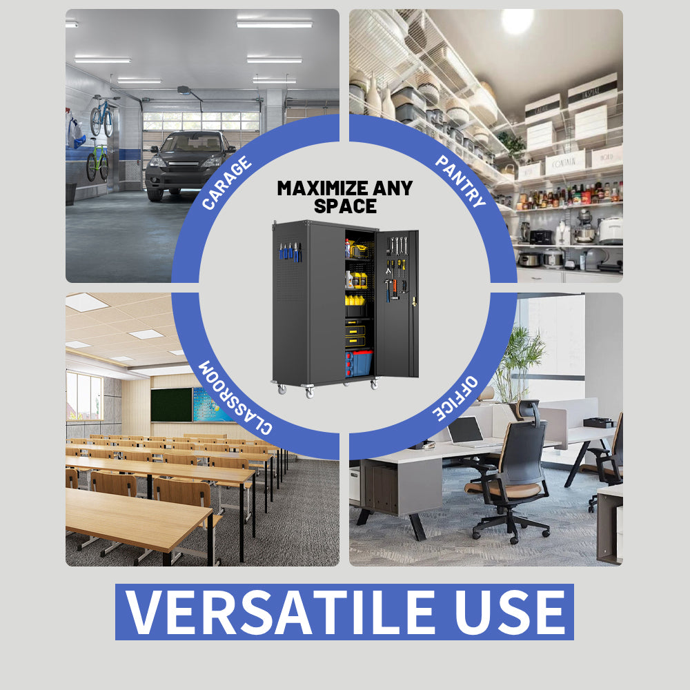 72"H Rolling Metal Storage Cabinet - With Pegboards & Shelves