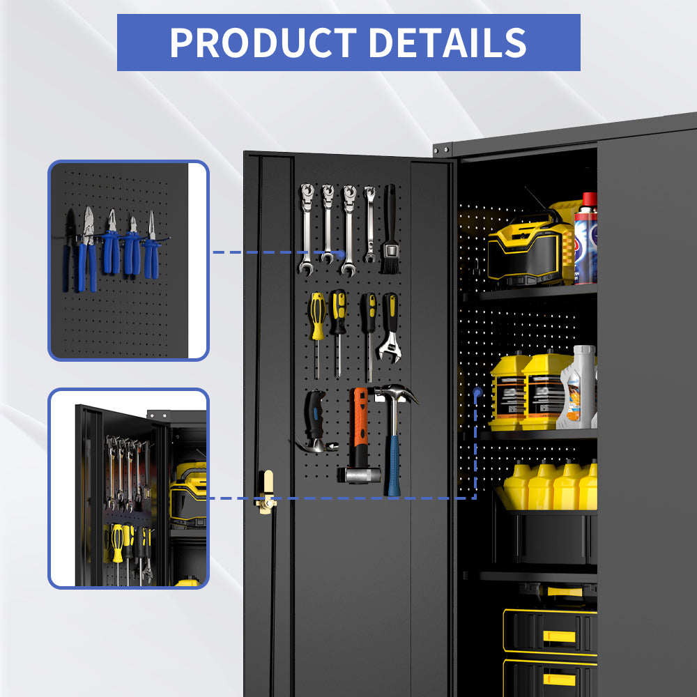 72"H Rolling Metal Storage Cabinet - With Pegboards & Shelves