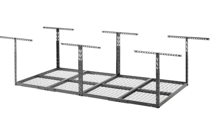 Heavy-Duty 4ft x 8ft Overhead Storage Rack – 1000 lbs, Adjustable Height for Garage & Basement, Black/White